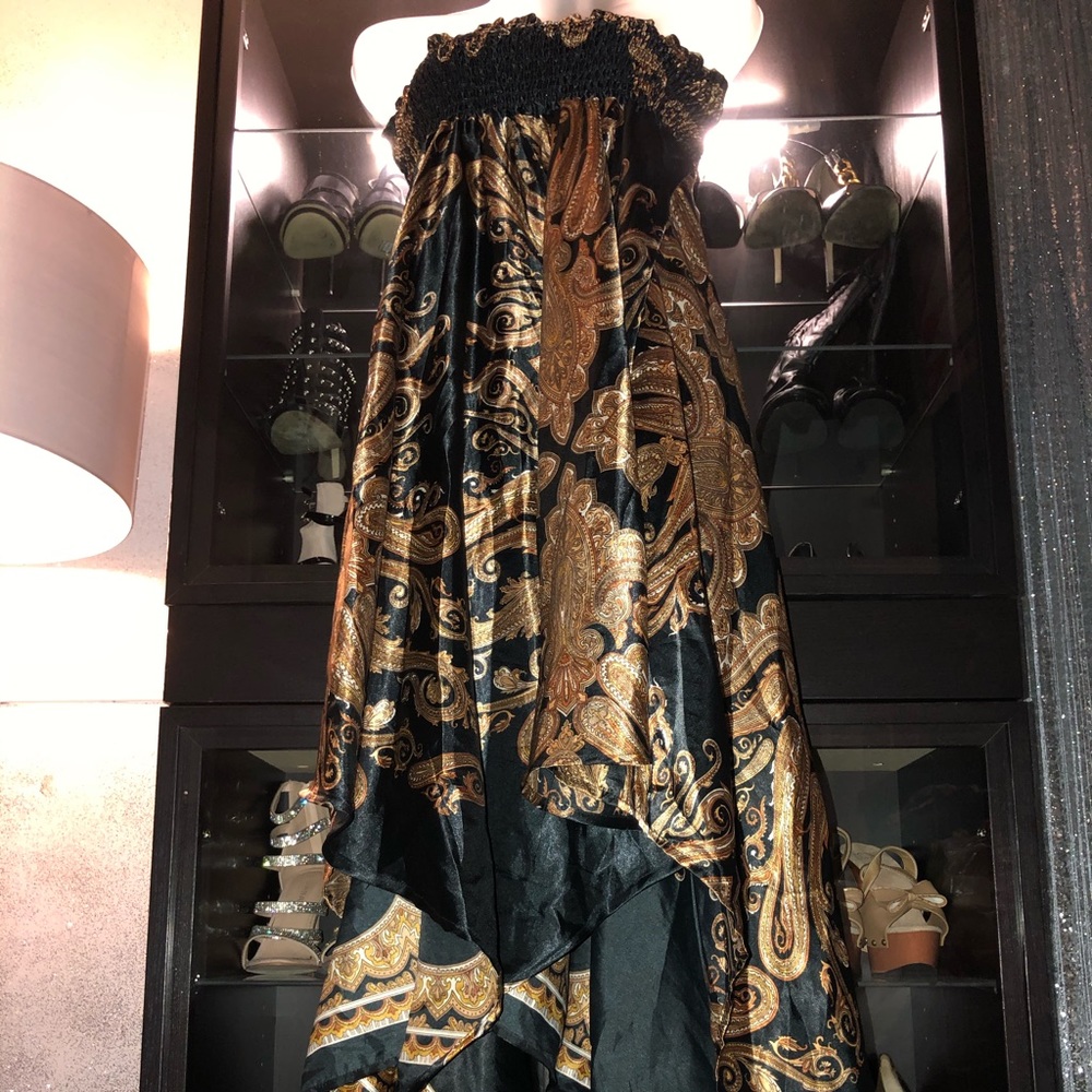 *SOLD Silk High Front Black/Gold Tub Dress